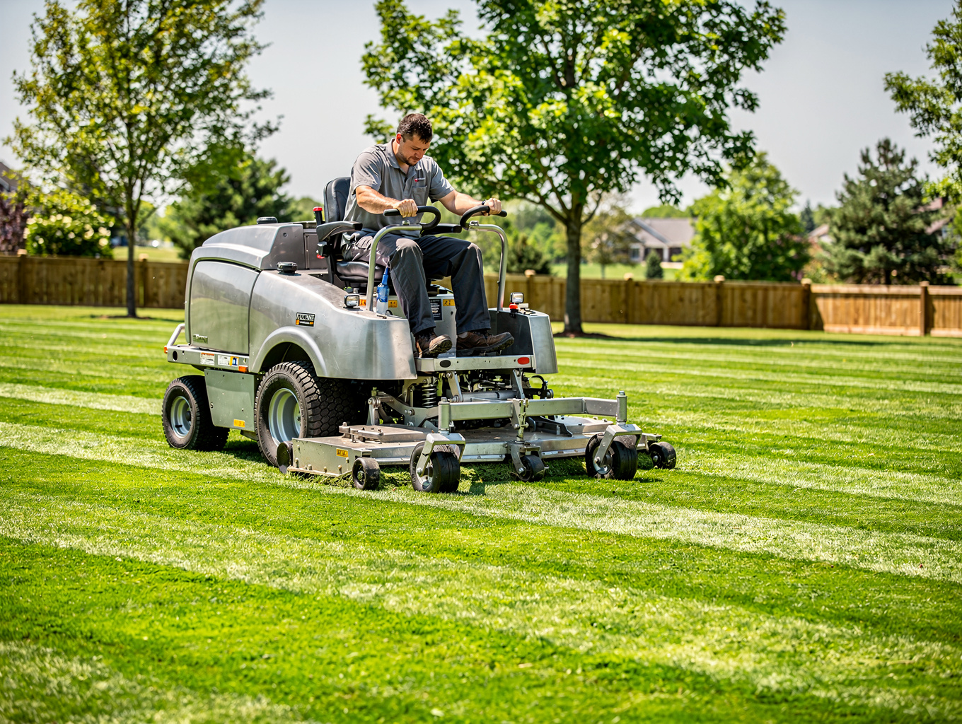 Professional mower in action on a large field